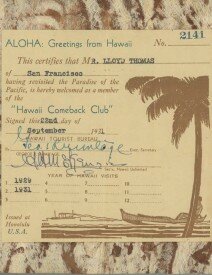 “Hawaii Comeback Club” 1931